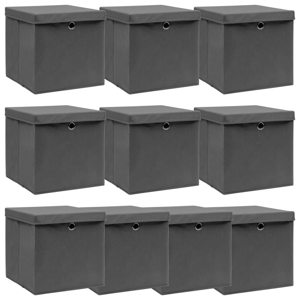 vidaXL Cajas de almacenaje con tapas 10 uds tela gris 32x32x32 cm –  Pensando en Casa