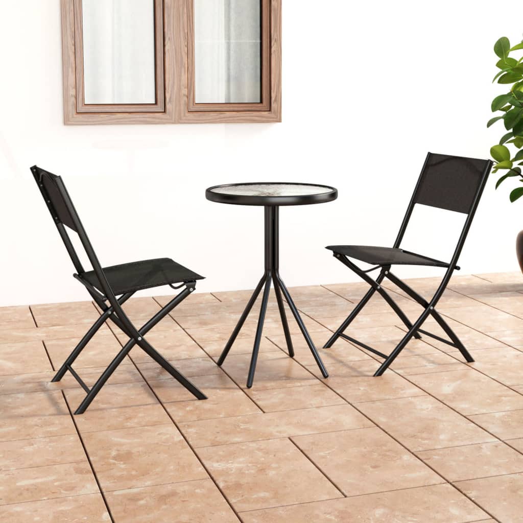vidaXL Set mesa y sillas altas de cocina 3 piezas madera y acero negro