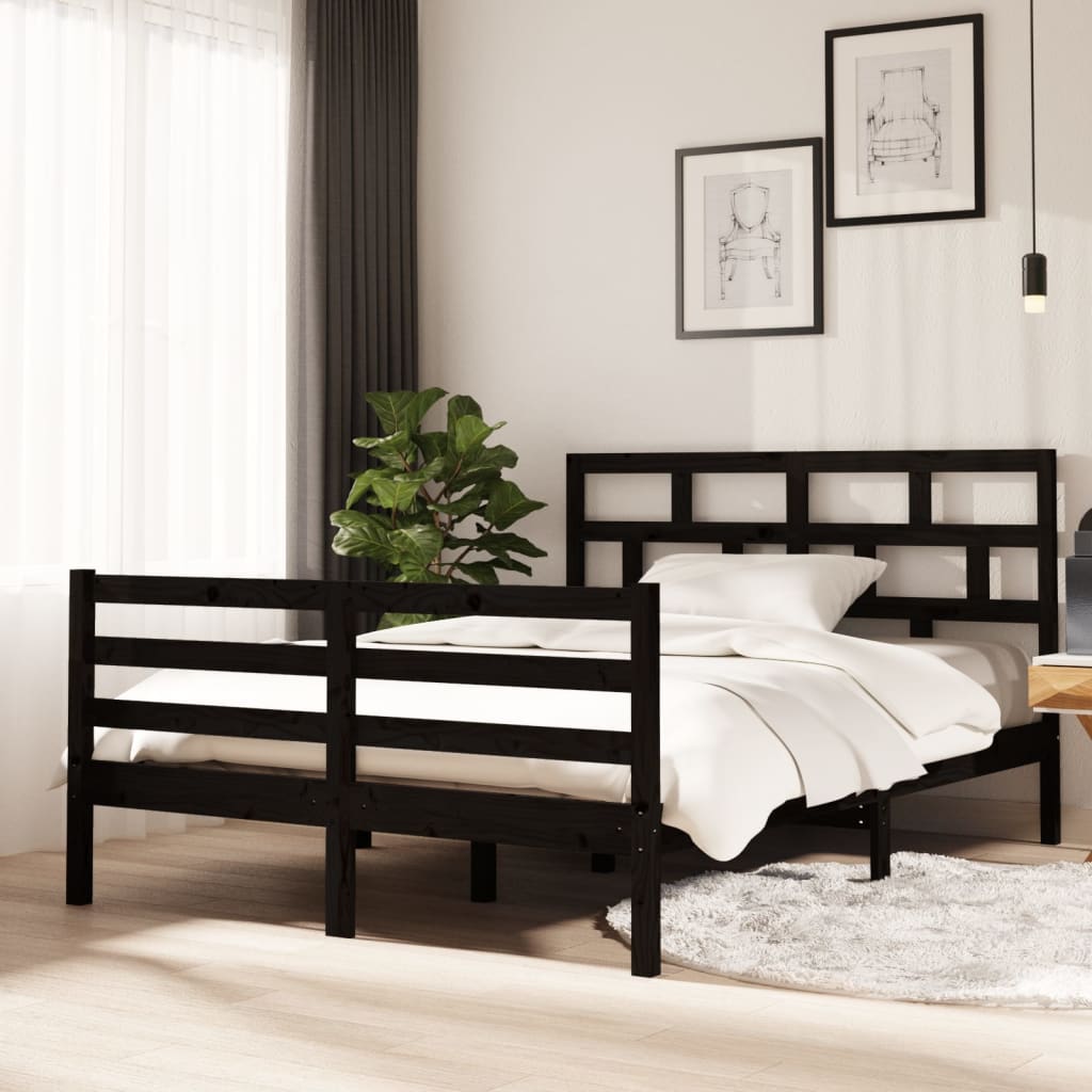 Estructura de cama madera maciza de pino negro 135x190 cm