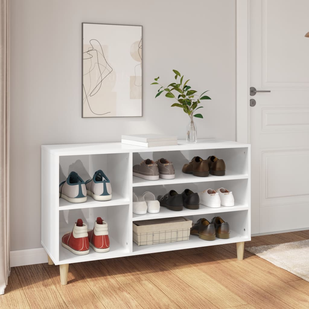 vidaXL Mueble zapatero madera contrachapada blanco brillo 102x36x60 cm –  Pensando en Casa