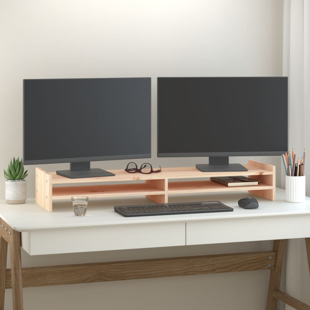 Soporte de monitor madera maciza de pino blanco 100x27x15 cm