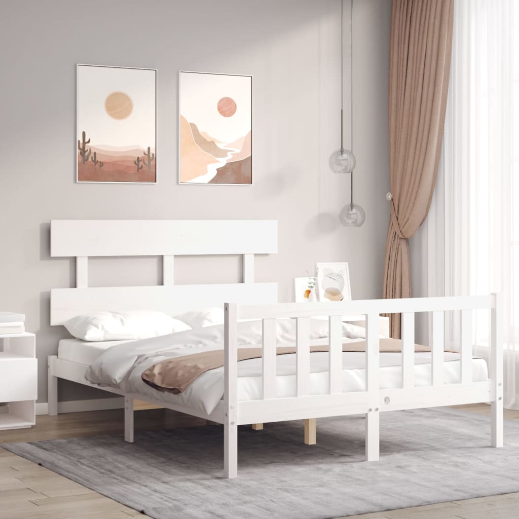 vidaXL Estructura cama metal con cabecero y estribo blanco 135x190 cm –  Pensando en Casa