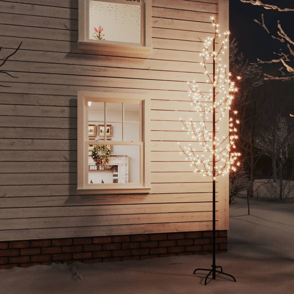 vidaXL Árbol LED con flor de cerezo 368 LED blanco cálido 300 cm