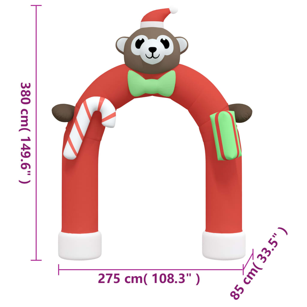 vidaXL Puerta de arco inflable de Navidad con LED 380 cm