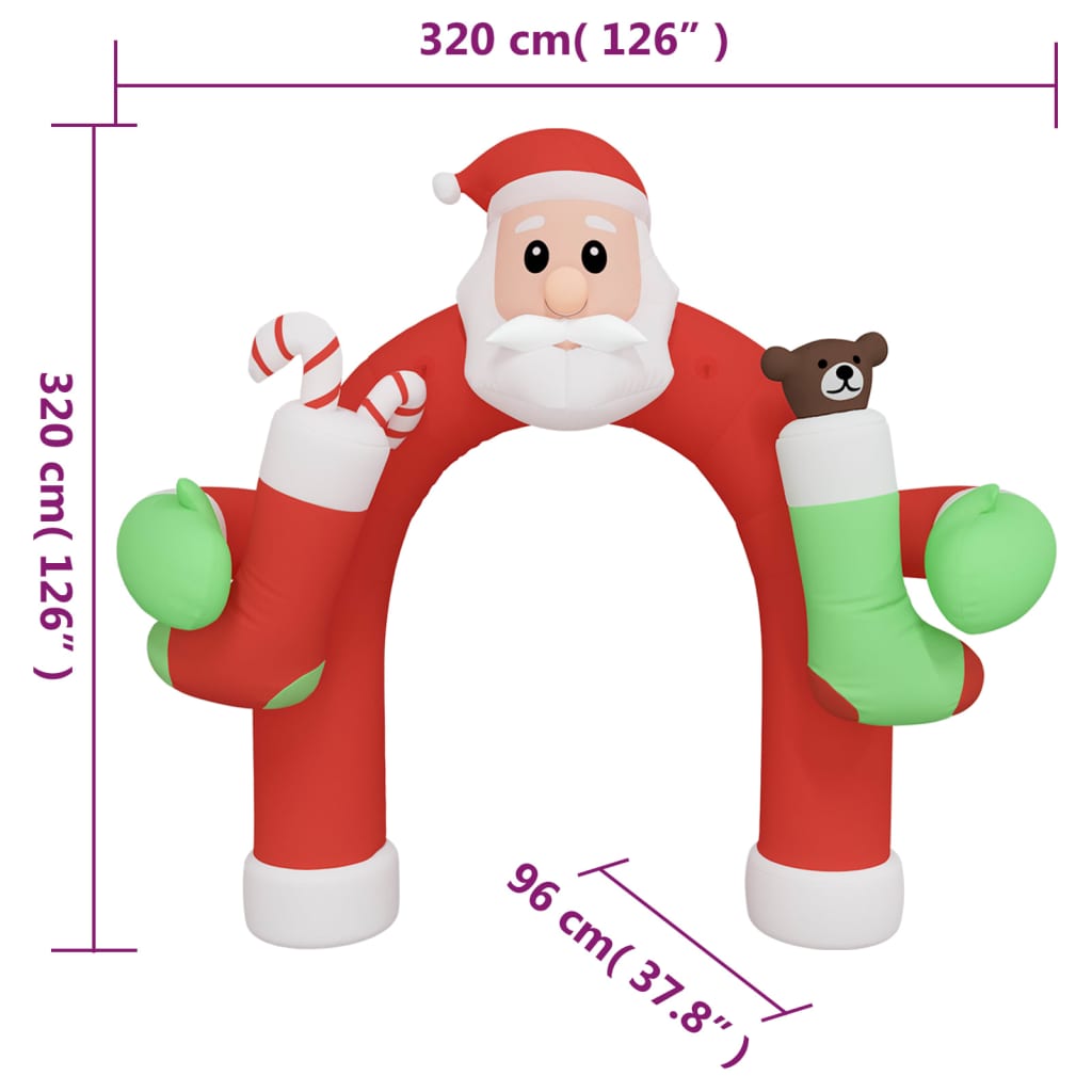 vidaXL Puerta de arco inflable de Navidad con LED 320 cm