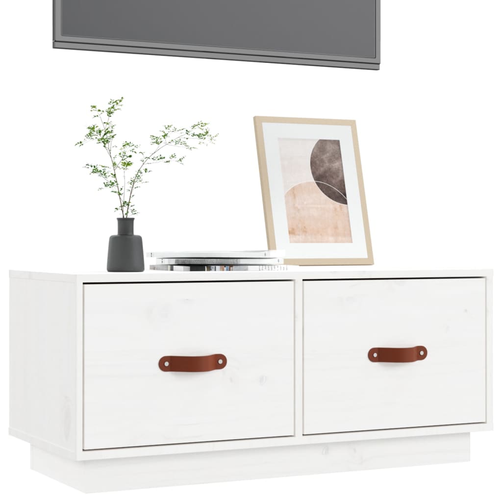 vidaXL Mueble de TV de madera maciza de pino blanco 80x34x35 cm