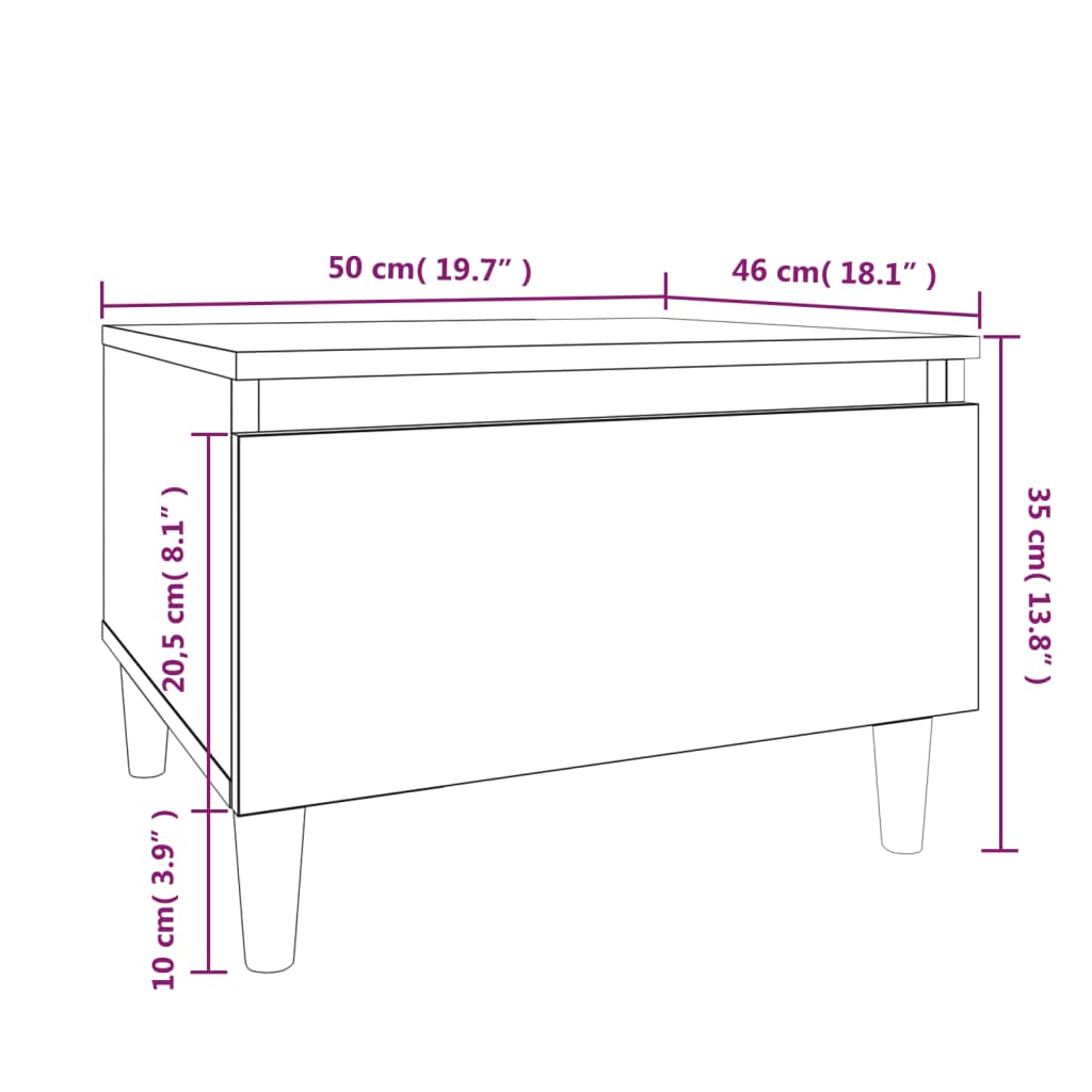 vidaXL Mesa auxiliar de madera contrachapada blanco brillo 50x46x35 cm